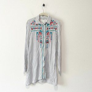 Johnny Was Embroidered Button Down Shirt Tunic